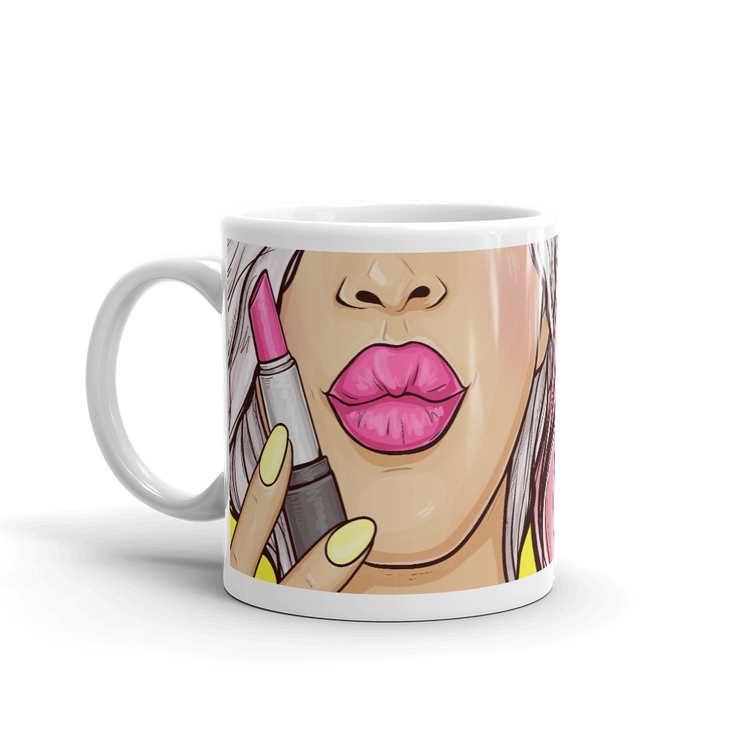 Two Girls with Lipsticks Design - Ceramic Coffee Mug - Tea Cup - Pop art style