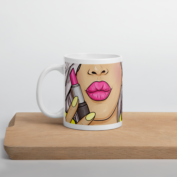 Two Girls with Lipsticks Design - Ceramic Coffee Mug - Tea Cup - Pop art style