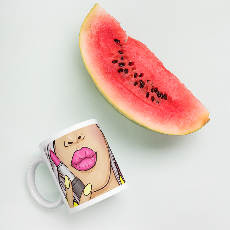 Two Girls with Lipsticks Design - Ceramic Coffee Mug - Tea Cup - Pop art style